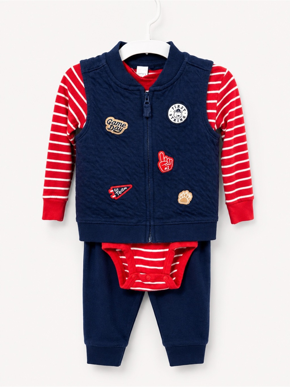 Carter's Navy Quilted Vest & Red Striped Bodysuit Set